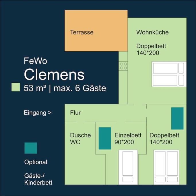 Fewo Clemens - Wohnkueche + 2 Schlafraeume + Bad + Terrasse Hamm  Eksteriør bilde